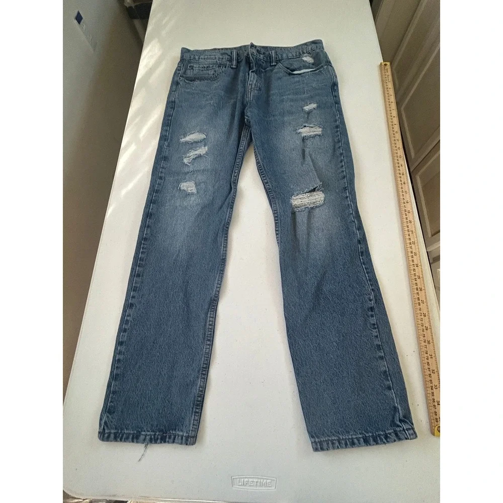 Levi Strauss & Co 502‎ Regular Taper Jeans Mens W34 L32 Blue Distressed Denim